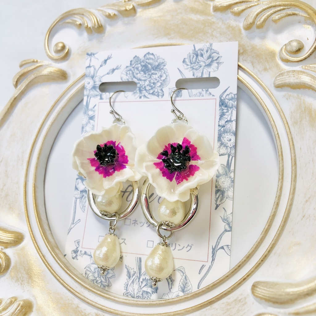 樹脂粘土アネモネ耳飾り