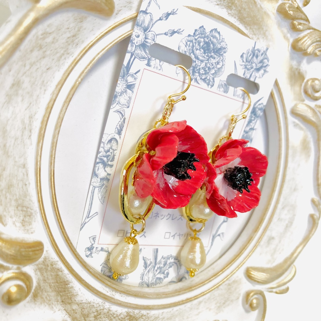樹脂粘土アネモネ耳飾り