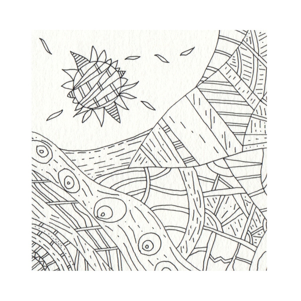 ペン画( 原画 )。「 混沌からの脱出 」