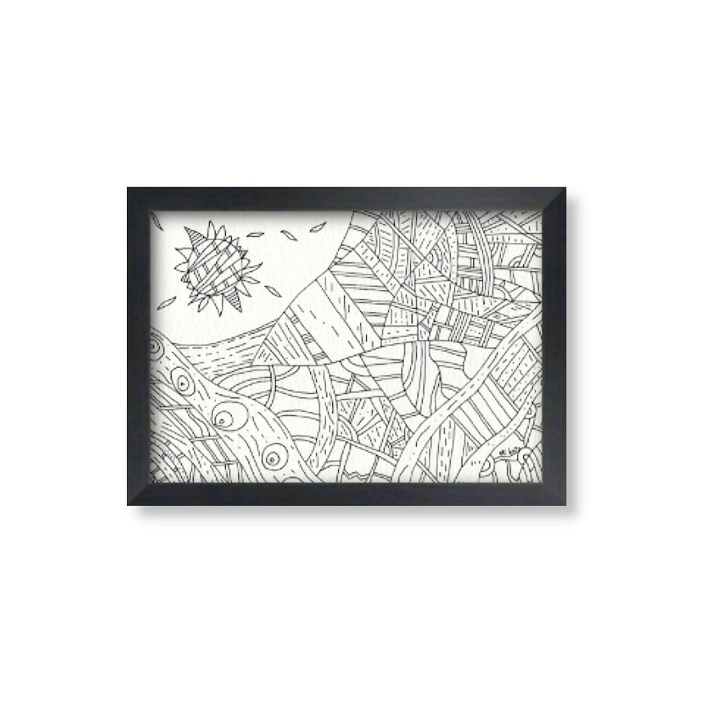 ペン画( 原画 )。「 混沌からの脱出 」