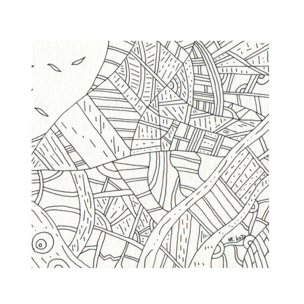 ペン画( 原画 )。「 混沌からの脱出 」