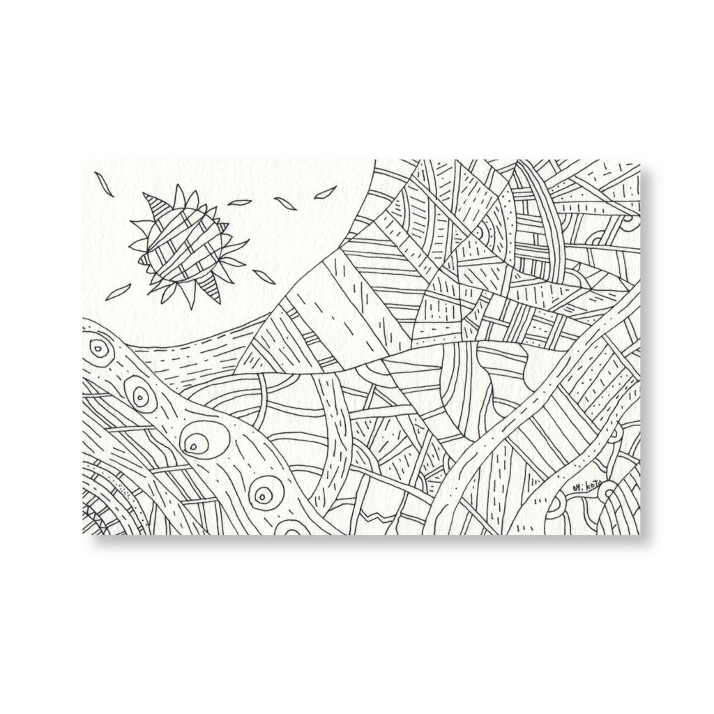 ペン画（ 原画 ）。「 混沌からの脱出 」