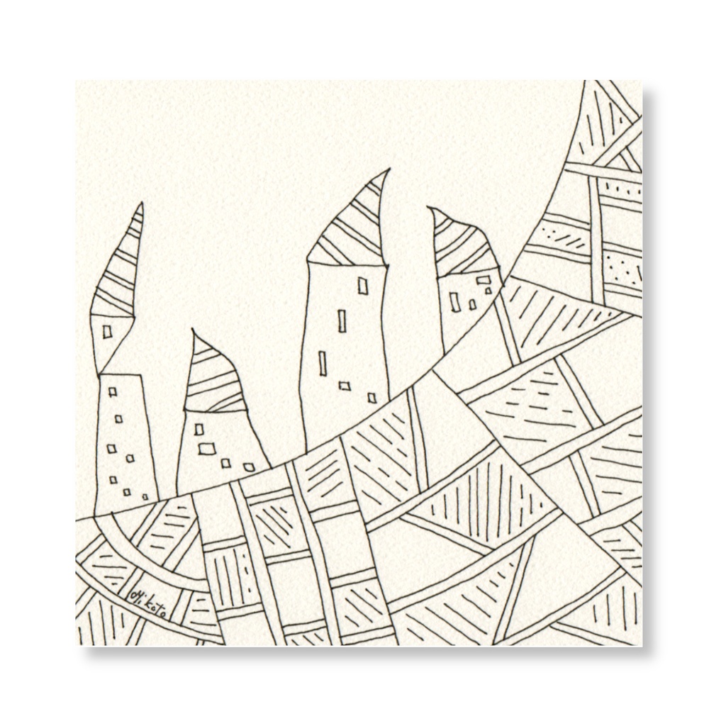 ペン画 ( 原画 )。 「 となりの世界につながる 」