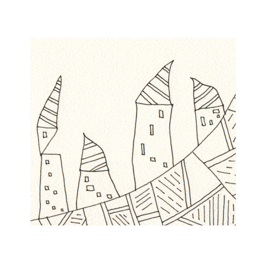 ペン画 ( 原画 )。 「 となりの世界につながる 」