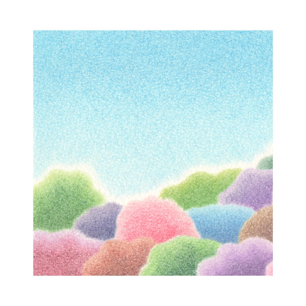 色鉛筆画 ( 原画 ) 。 「 空と生きる 」