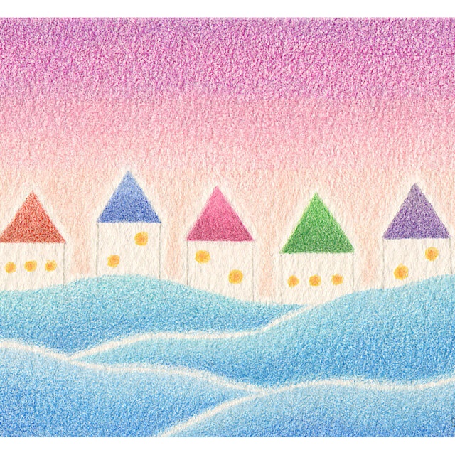 色鉛筆画( 原画 )。「 夏の忘れモノ 」