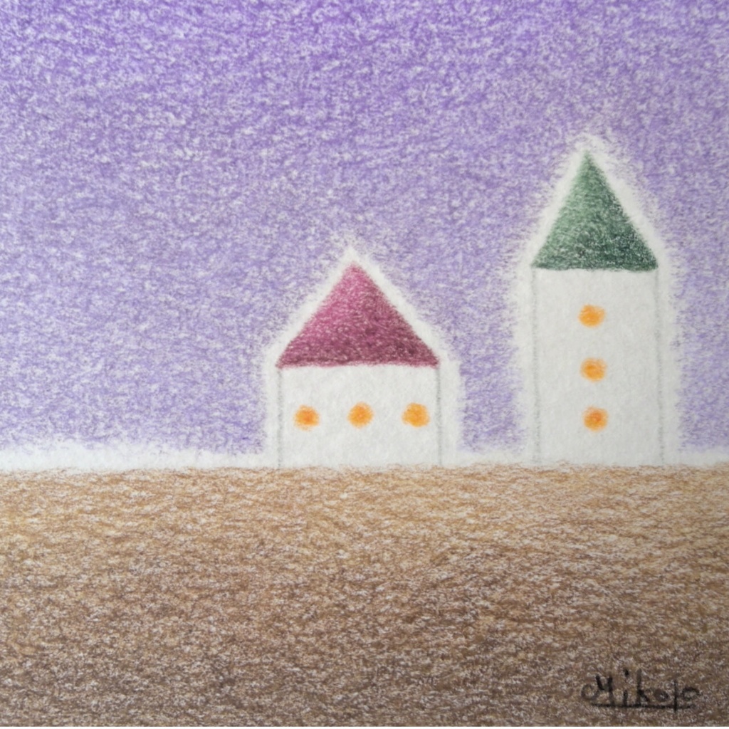 色鉛筆画( 原画 )。「 夜におやすみ 」