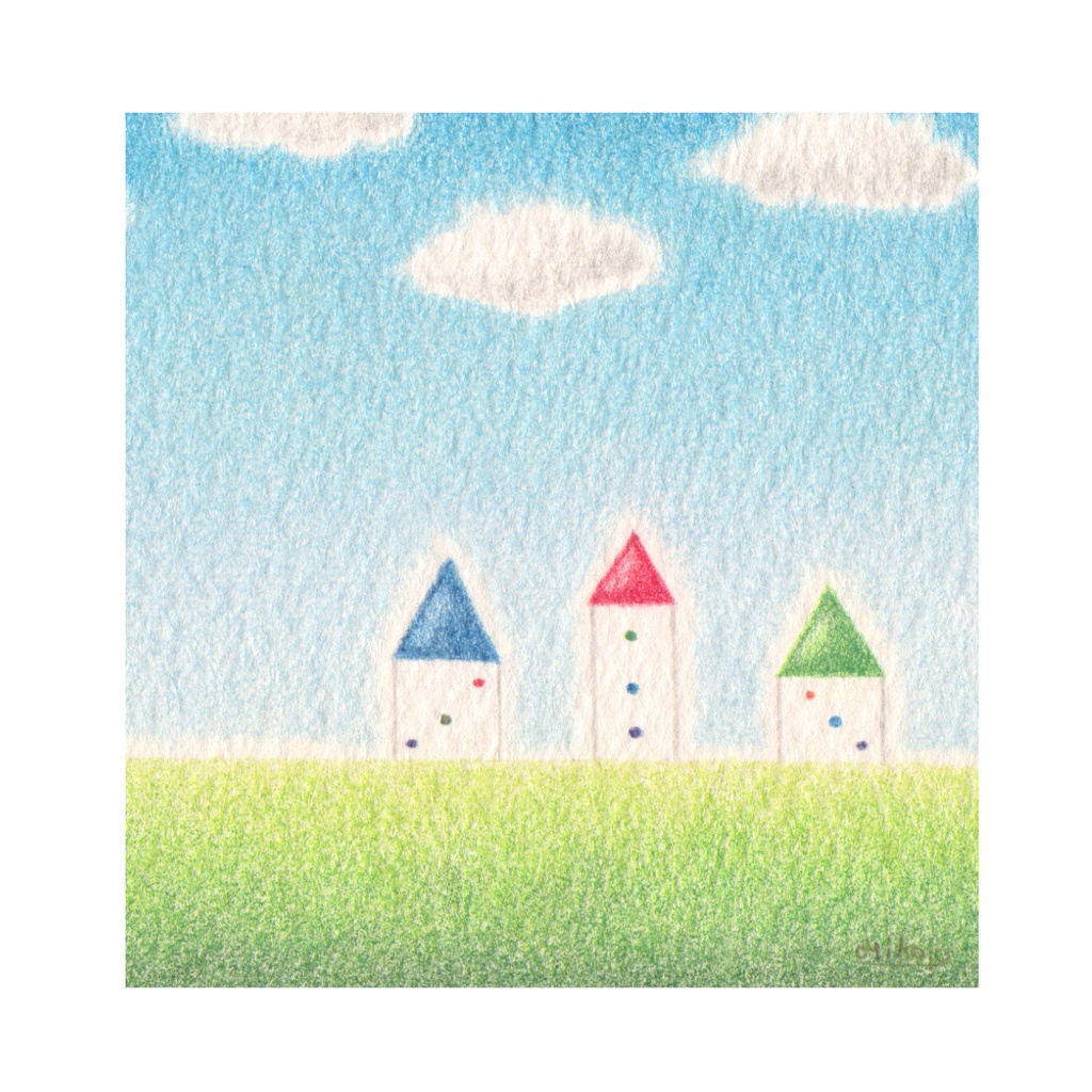 色鉛筆画( 原画 )。「 風に吹かれて 」