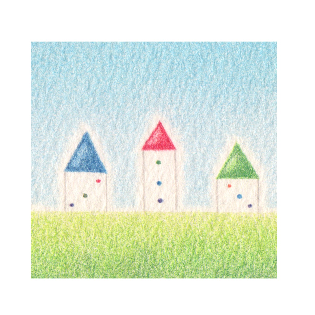 色鉛筆画( 原画 )。「 風に吹かれて 」