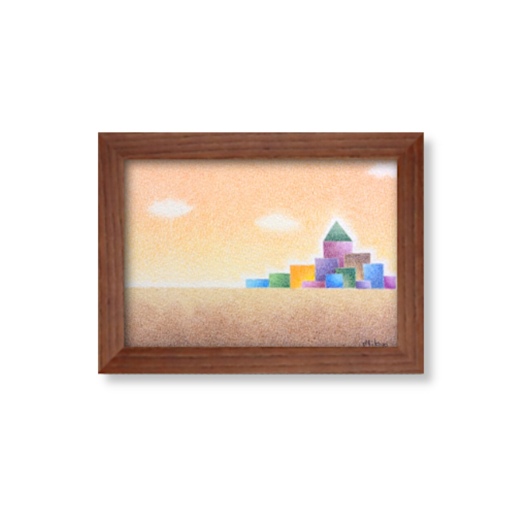 色鉛筆画( 原画 )。「 穏やかな1日の終わりに 」