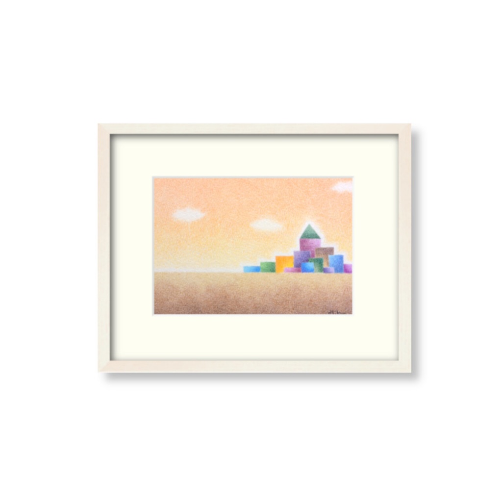 色鉛筆画( 原画 )。「 穏やかな1日の終わりに 」