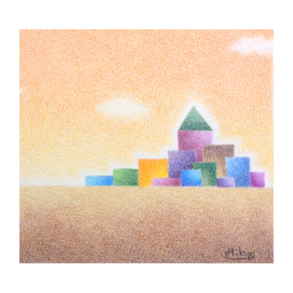 色鉛筆画( 原画 )。「 穏やかな1日の終わりに 」