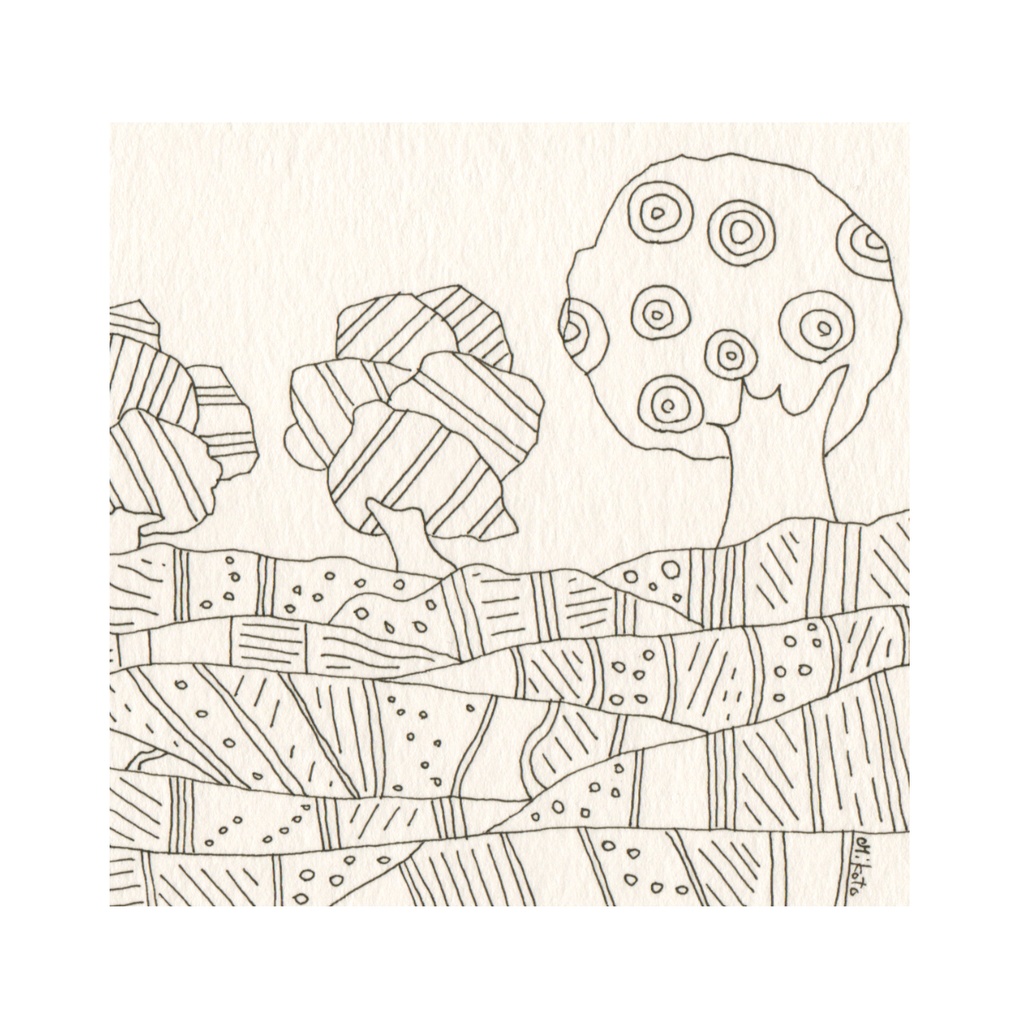 ペン画( 原画 )。「 いつか 咲く日の ために 」