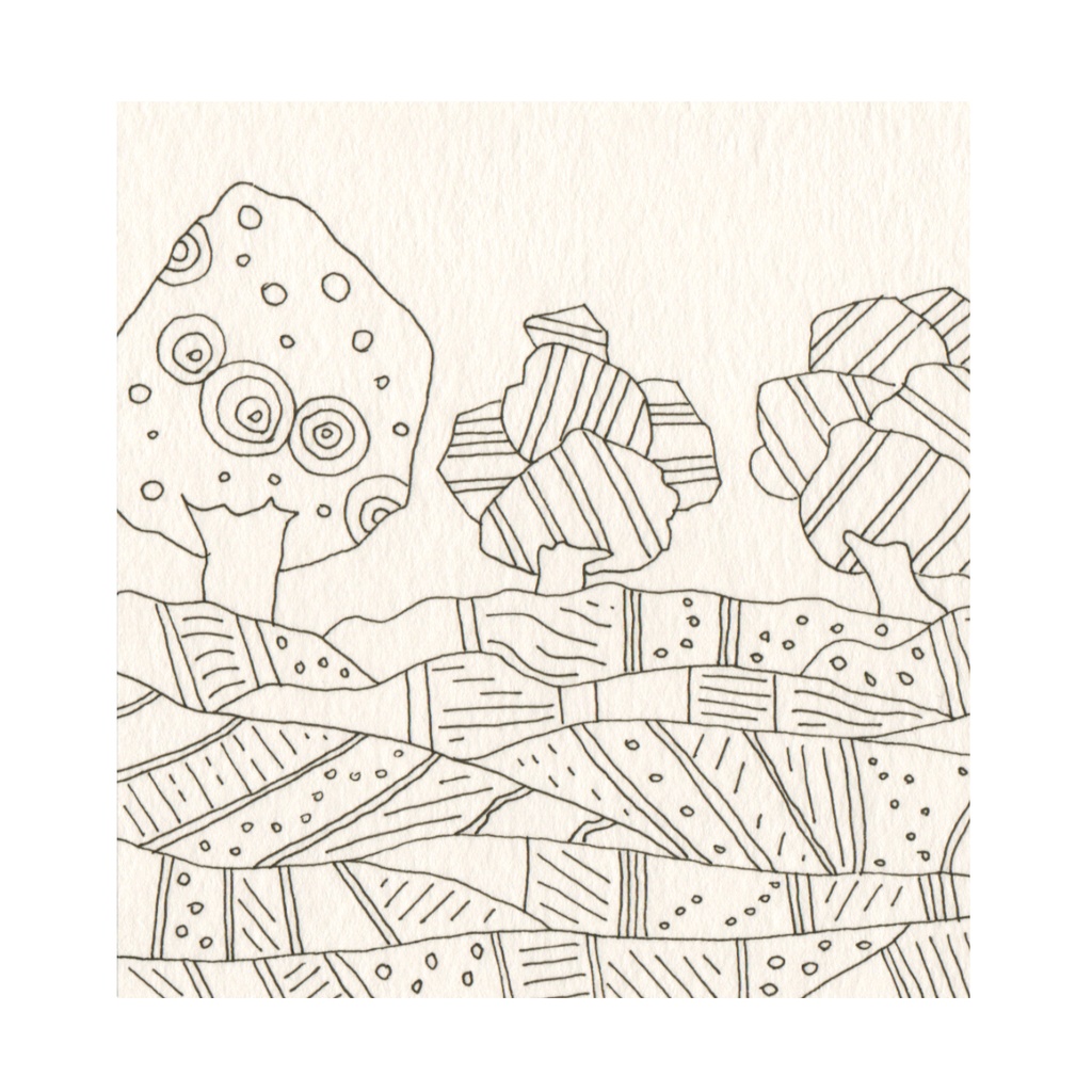 ペン画( 原画 )。「 いつか 咲く日の ために 」