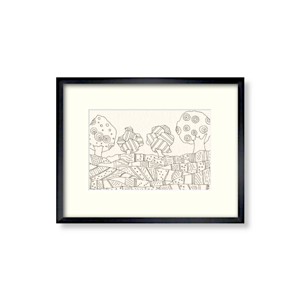 ペン画( 原画 )。「 いつか 咲く日の ために 」