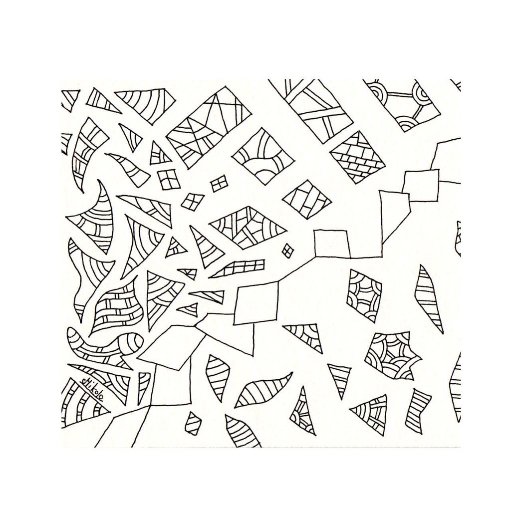 「 歪な階段でも先には進める 」。( ペン画。 原画 )