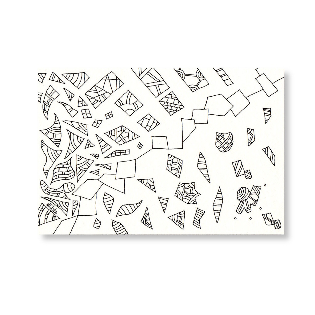 「 歪な階段でも先には進める 」。( ペン画。 原画  )