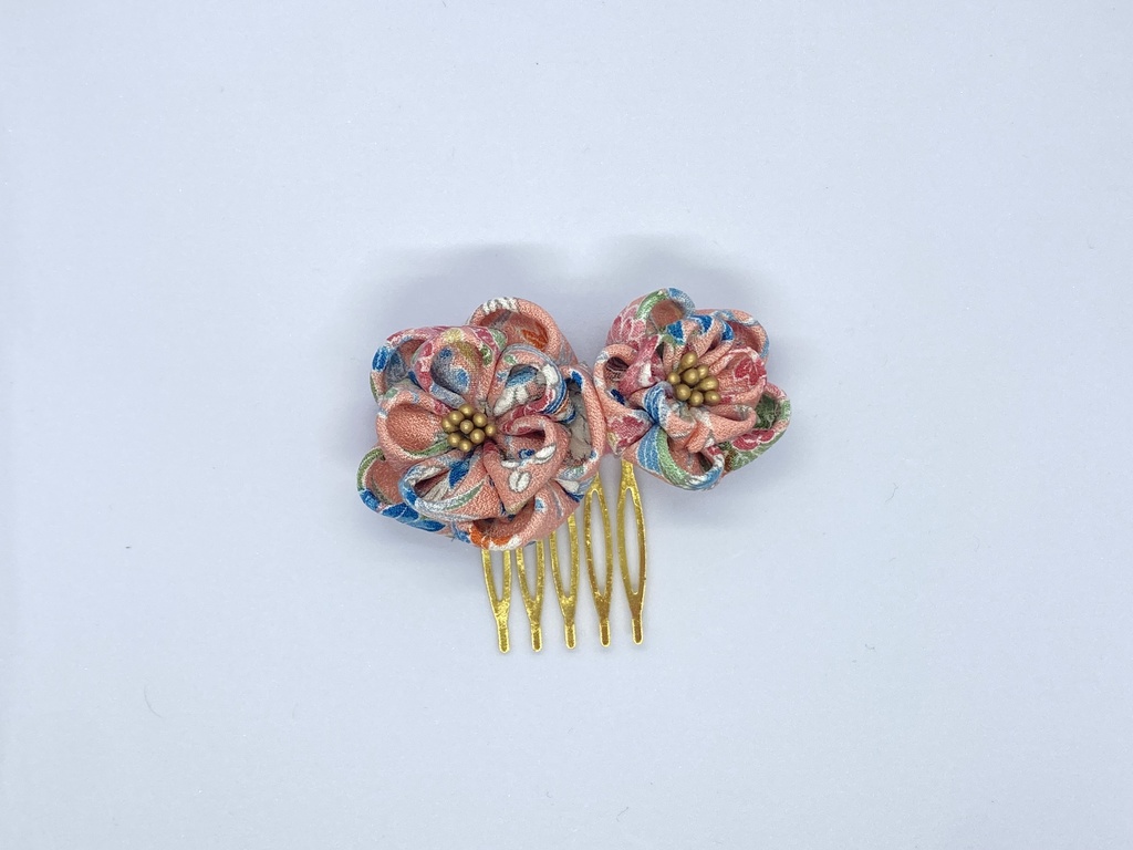 【和装・コスプレに】丹後ちりめん 桃牡丹コーム