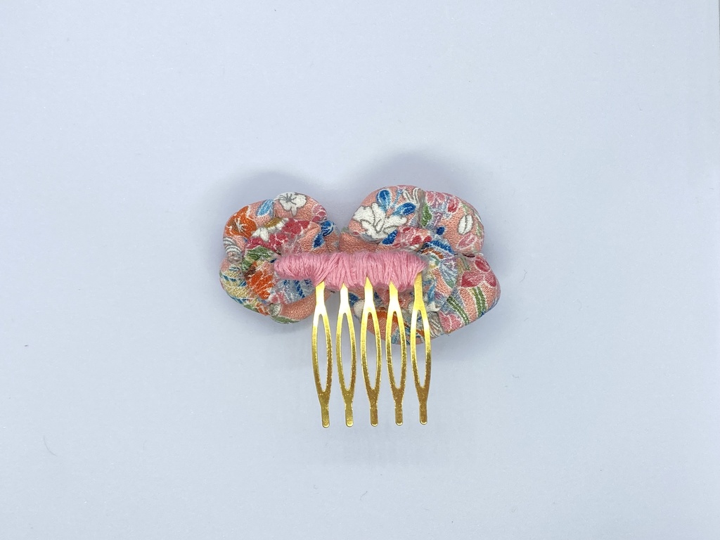 【和装・コスプレに】丹後ちりめん 桃牡丹コーム