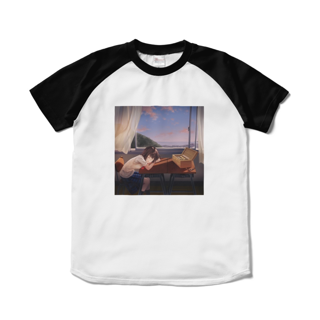 オルゴールの記憶・ラグランTシャツ - ホワイト×ブラック