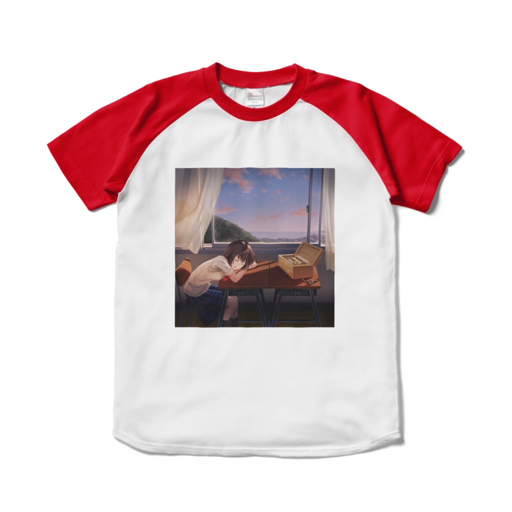 オルゴールの記憶・ラグランTシャツ - ホワイト×レッド