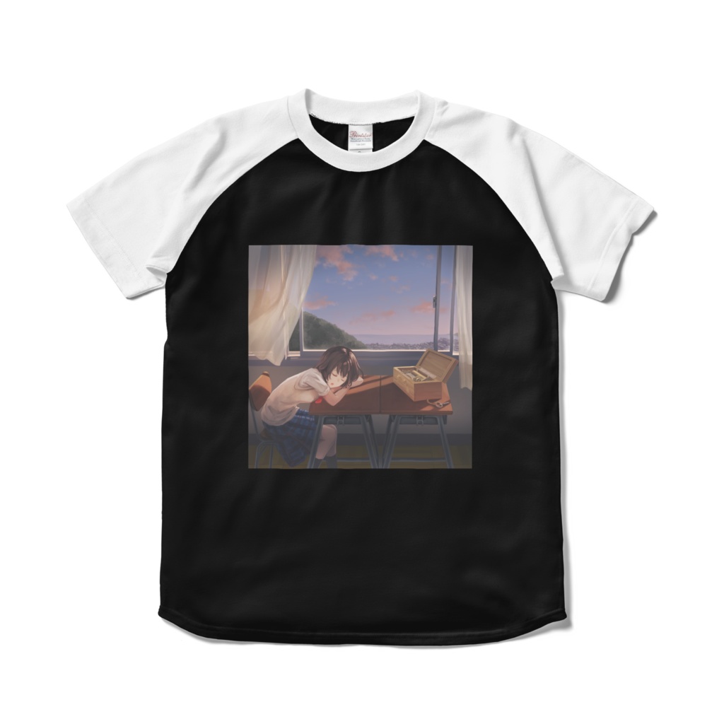 オルゴールの記憶・ラグランＴシャツ - ブラック×ホワイト