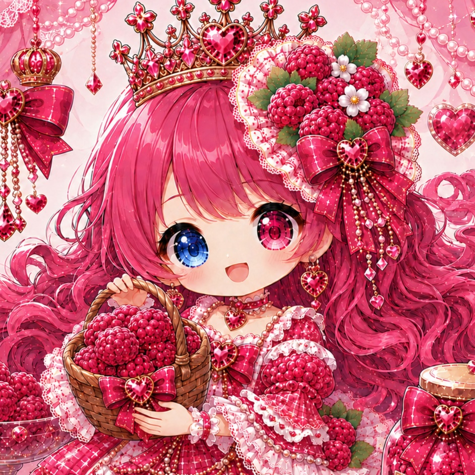 ラズベリー姫 04|大好きなラズベリーを抱えて♡(デジタルアート)
