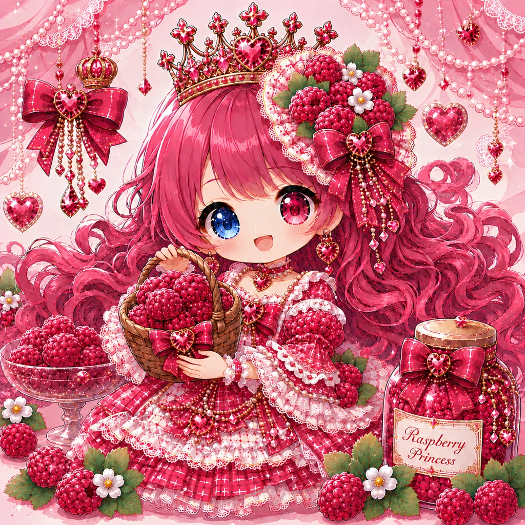ラズベリー姫 04｜大好きなラズベリーを抱えて♡（デジタルアート）
