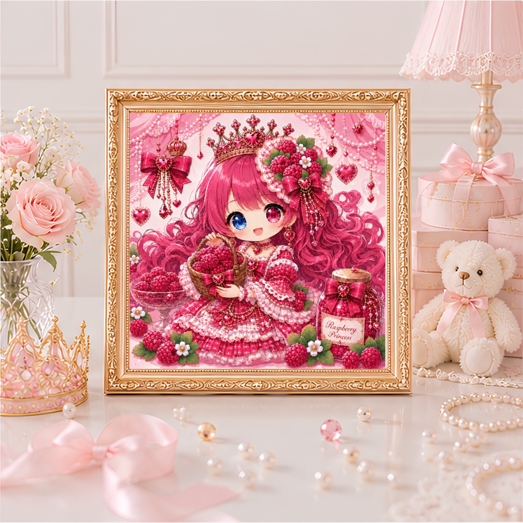 ラズベリー姫 04|大好きなラズベリーを抱えて♡(デジタルアート)