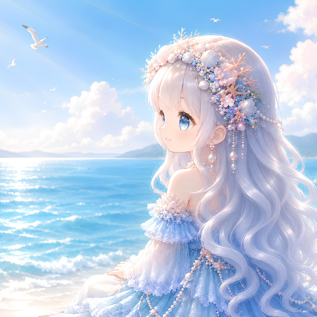 海姫|青い海を眺めて|デジタルアート PNG