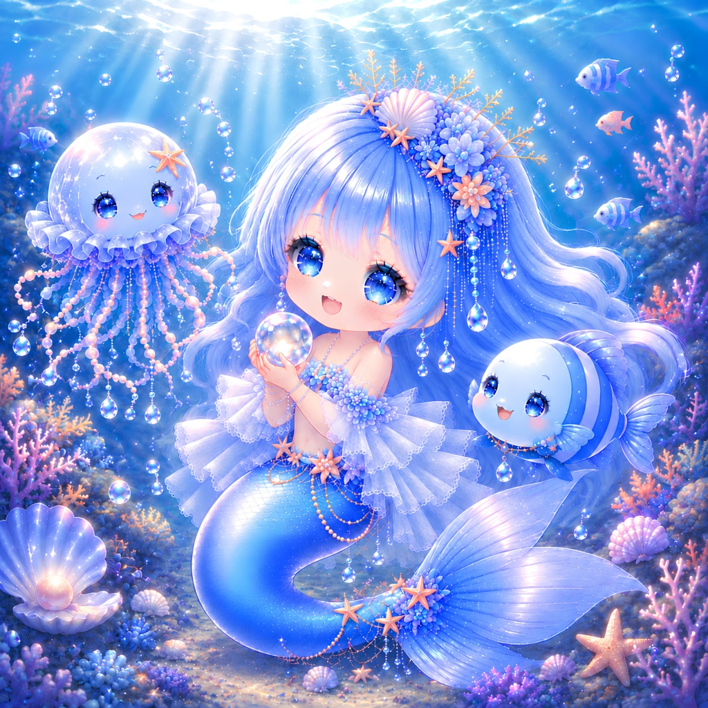 人魚姫｜水晶玉と海のきらめき｜デジタルアート
