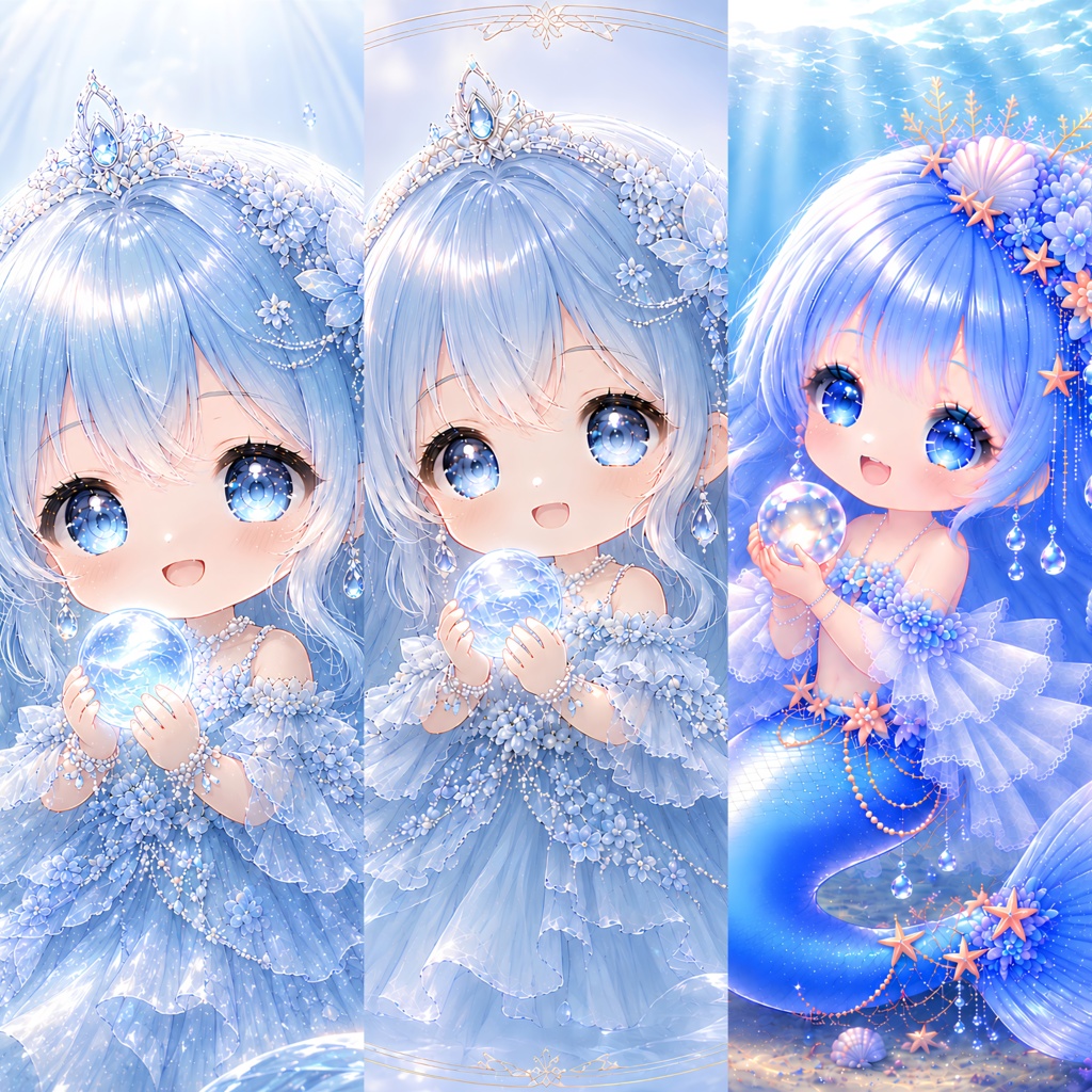 水姫＆人魚姫 3作品セット｜水と海のプリンセス｜デジタルアート