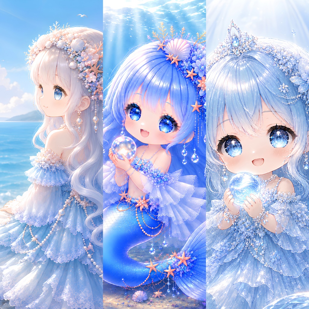 海姫・人魚姫・水姫 3作品セット|3つの水の世界|デジタルアート