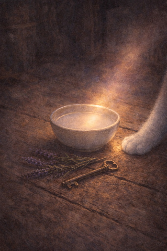 ミューのミルク皿 （ミューのミルクと薬代）静かなガレージ壁紙