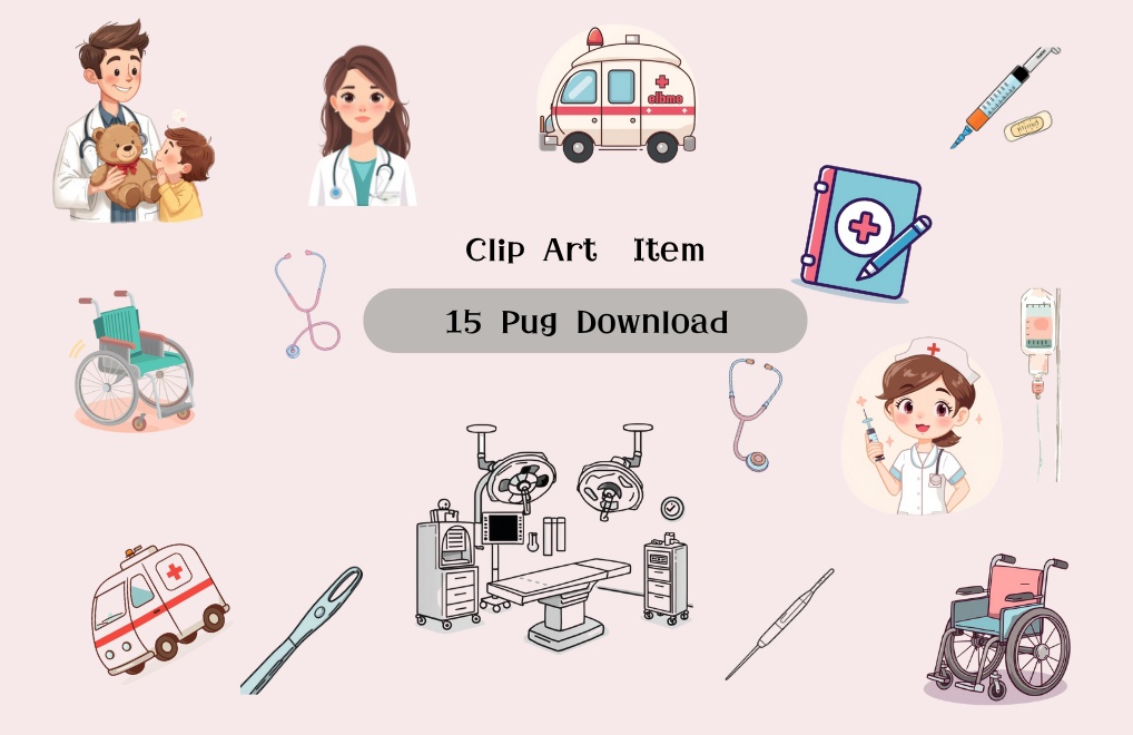 💖 【可愛い医療器具】パステルカラーのクリップアート集 (15点)　第一弾