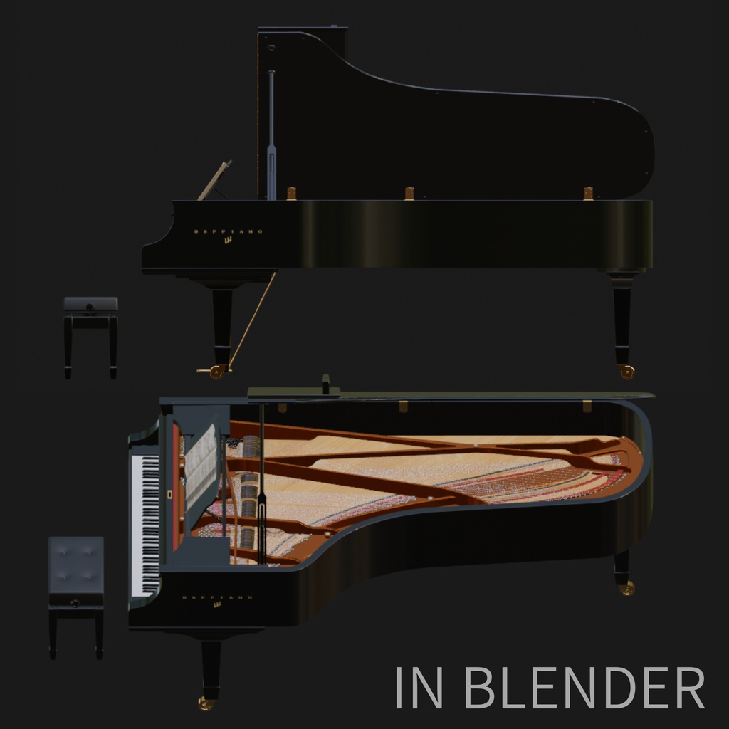FC PIANO ローポリゴン3DCGフルコンサートサイズピアノモデル