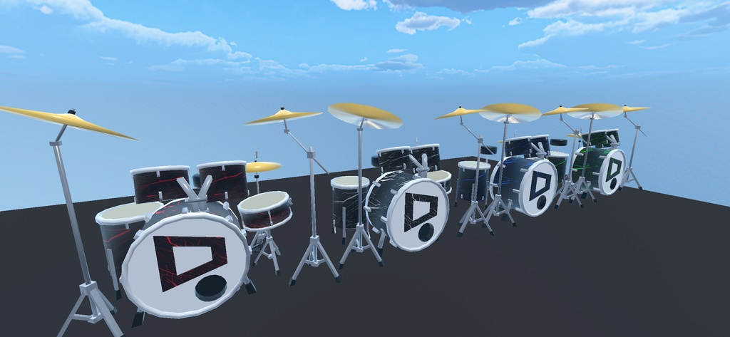 ドラムセット3Dモデル4色セット ローポリゴン