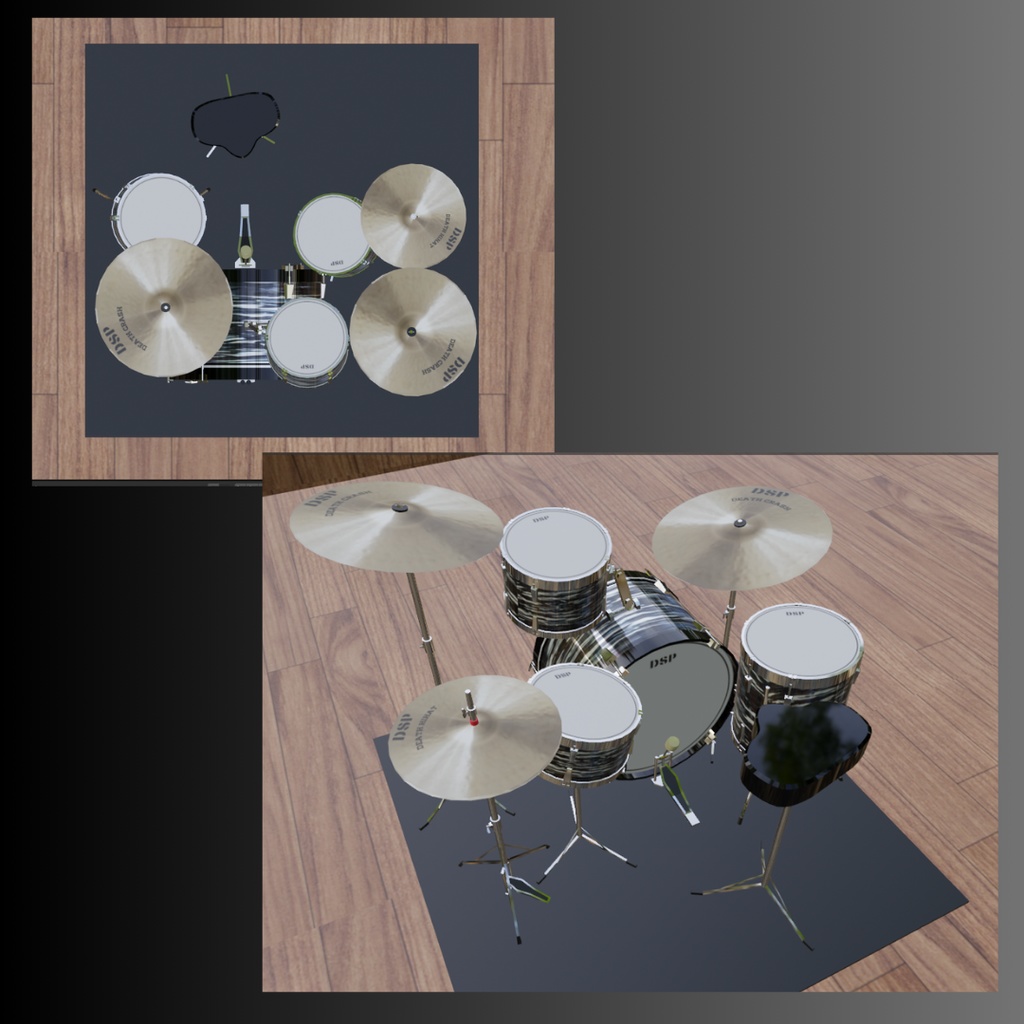 クラシックドラムセット ローポリゴンモデル