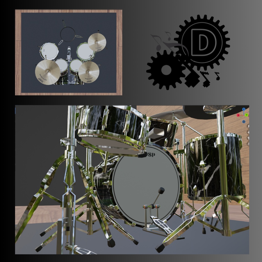 ドラムセット standard ローポリゴン3Ⅾモデル