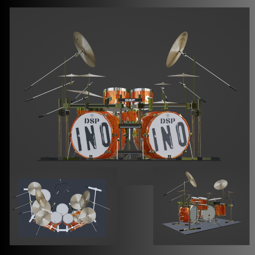 クラシックドラムセット INOedition extra orange MOREローポリゴン