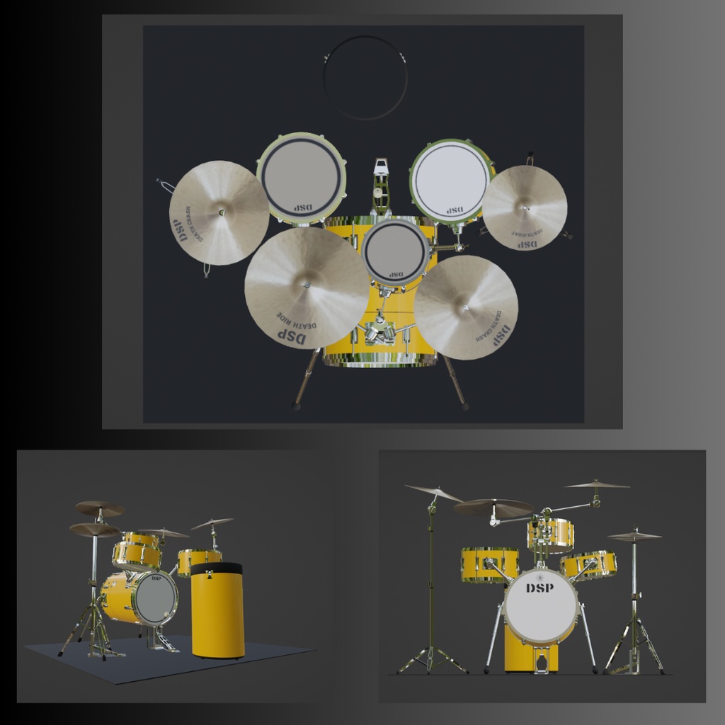 Compact‐Gigドラムセット ローポリゴン3Dモデル