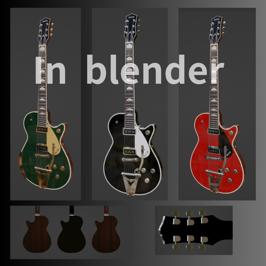 D-JETタイプギター 3カラーSET 3Dローポリゴンモデル