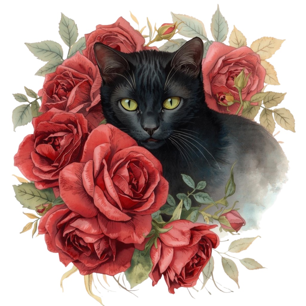 日常を彩るアンティークな猫と薔薇 13点