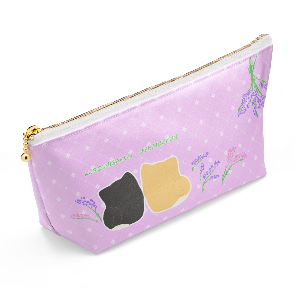 しばいぬくんとクロしばくんとスターチスのポーチ