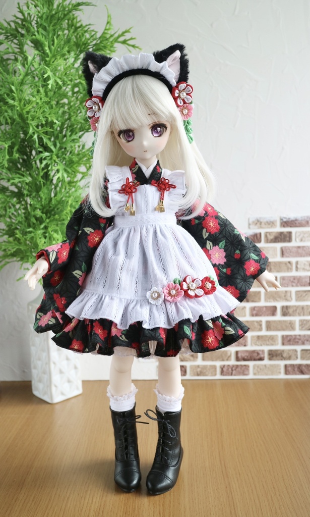 黒猫さんの和風エプロンワンピースセット Mdd S胸サイズ Ecrudoll Booth
