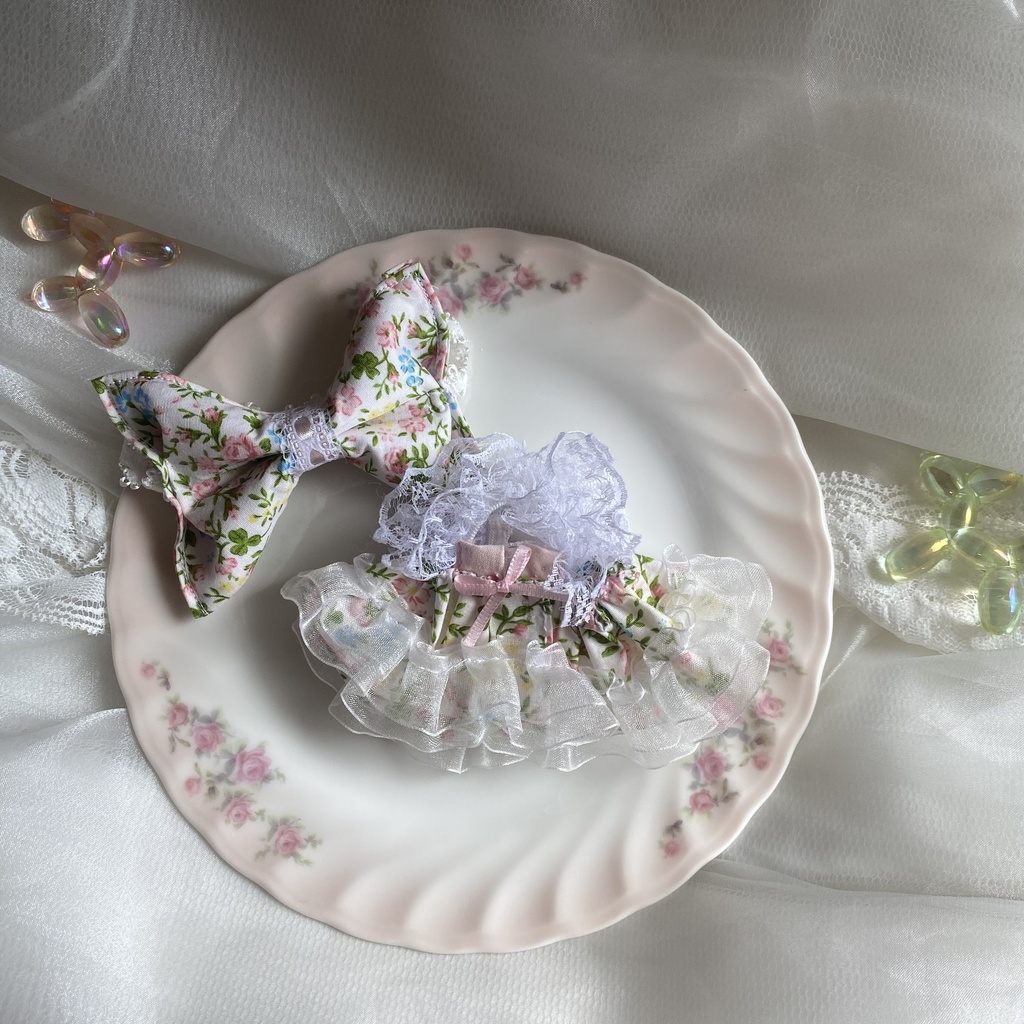 花柄ドレス リボン ぬい服 ちびぐるみ いつぬい10~12cmぬい