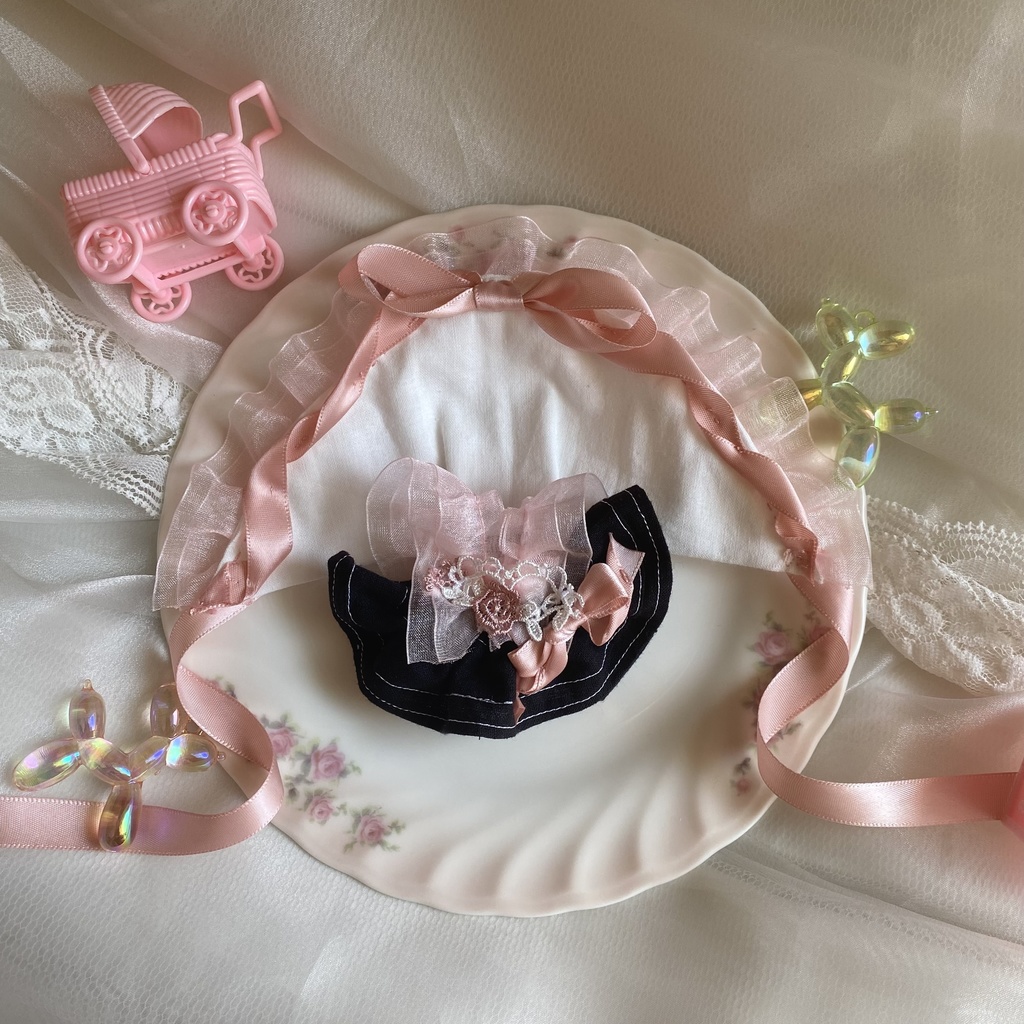 ピンクローズリボン・ボンネットセット ちびぐるみぬい服 いつぬいぬい服