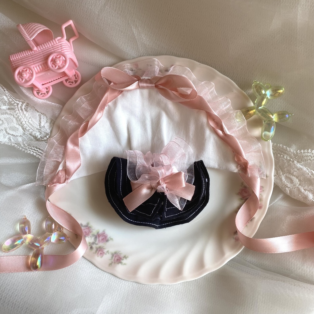 ピンクローズリボン・ボンネットセット ちびぐるみぬい服 いつぬいぬい服
