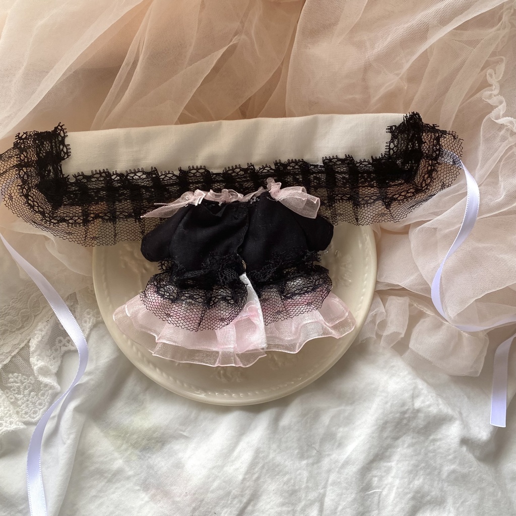 ティーサロンドレス ヘッドドレス ボンネット ぬい服16センチ