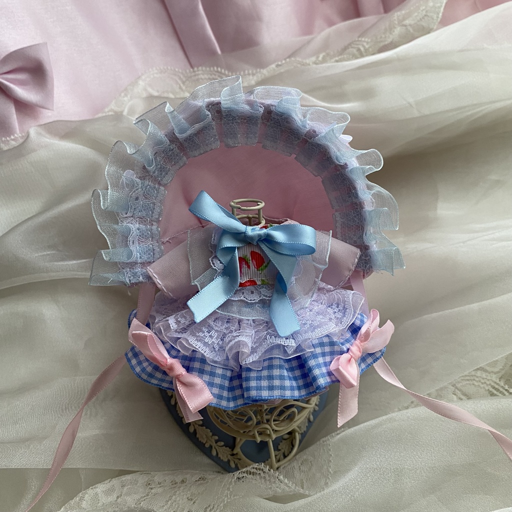 みずいろいちご♡リボンドレス ぬい服 ボンネットセット